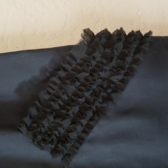 Ann Taylor Loft Petite 2P Shift Dress Navy Black Lace Net Ruffle Details NEW - Picture 2 of 6